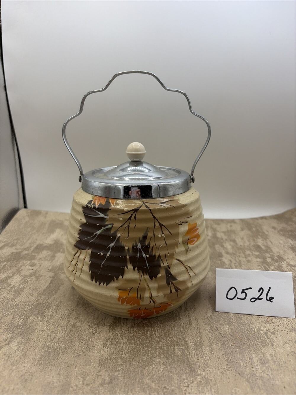Vintage, Brentleigh Ware Bramley Pottery Biscuit Barrel Chrome Lid and Handle
